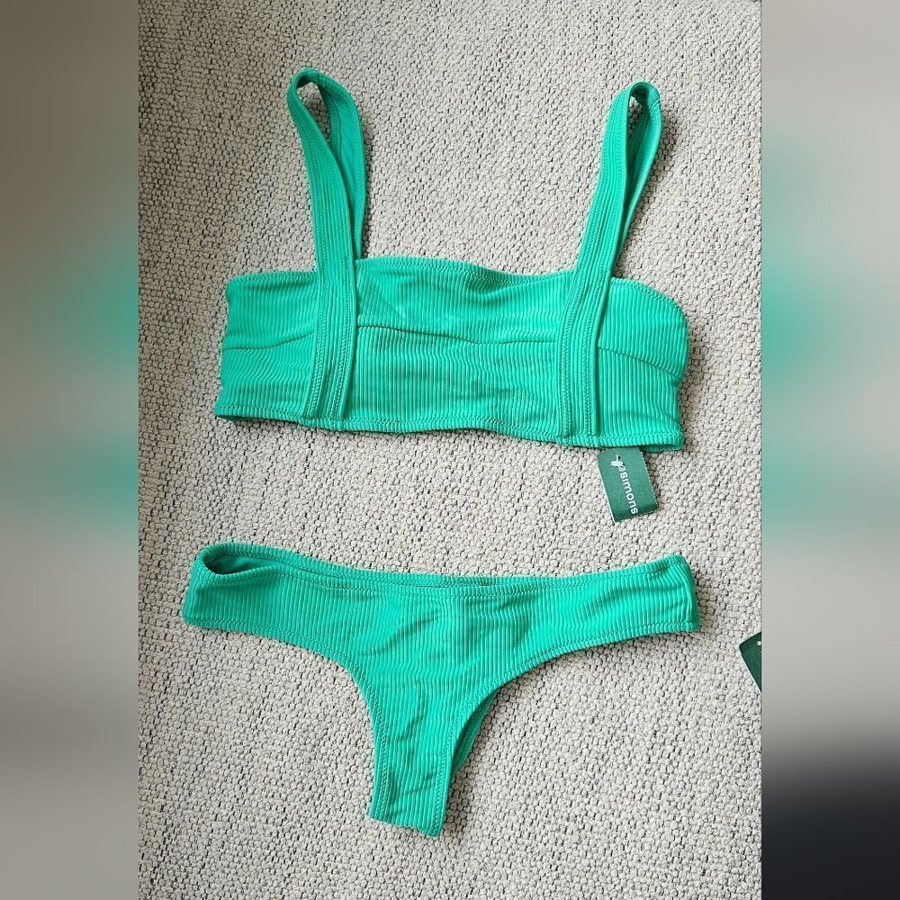 Nwt Ribbed Green Women's Swimwear Set
